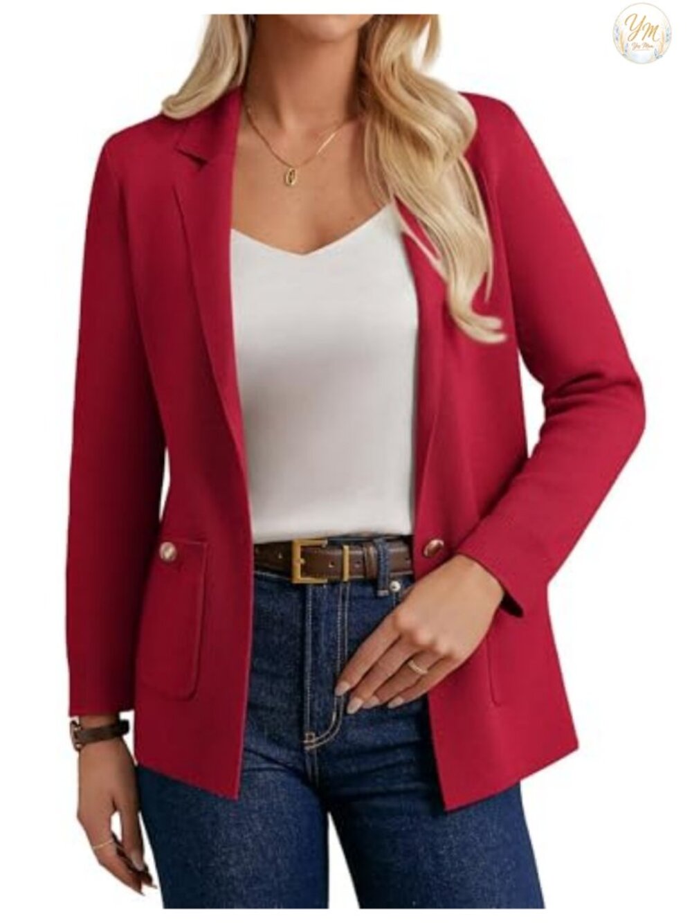 Women's Knit Blazer Cardigan Suit Jacket Notch Lapel Pockets Business Casual